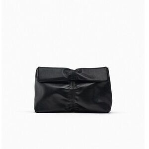 NWT: Zara Black 100% Leather Fold-Over Clutch